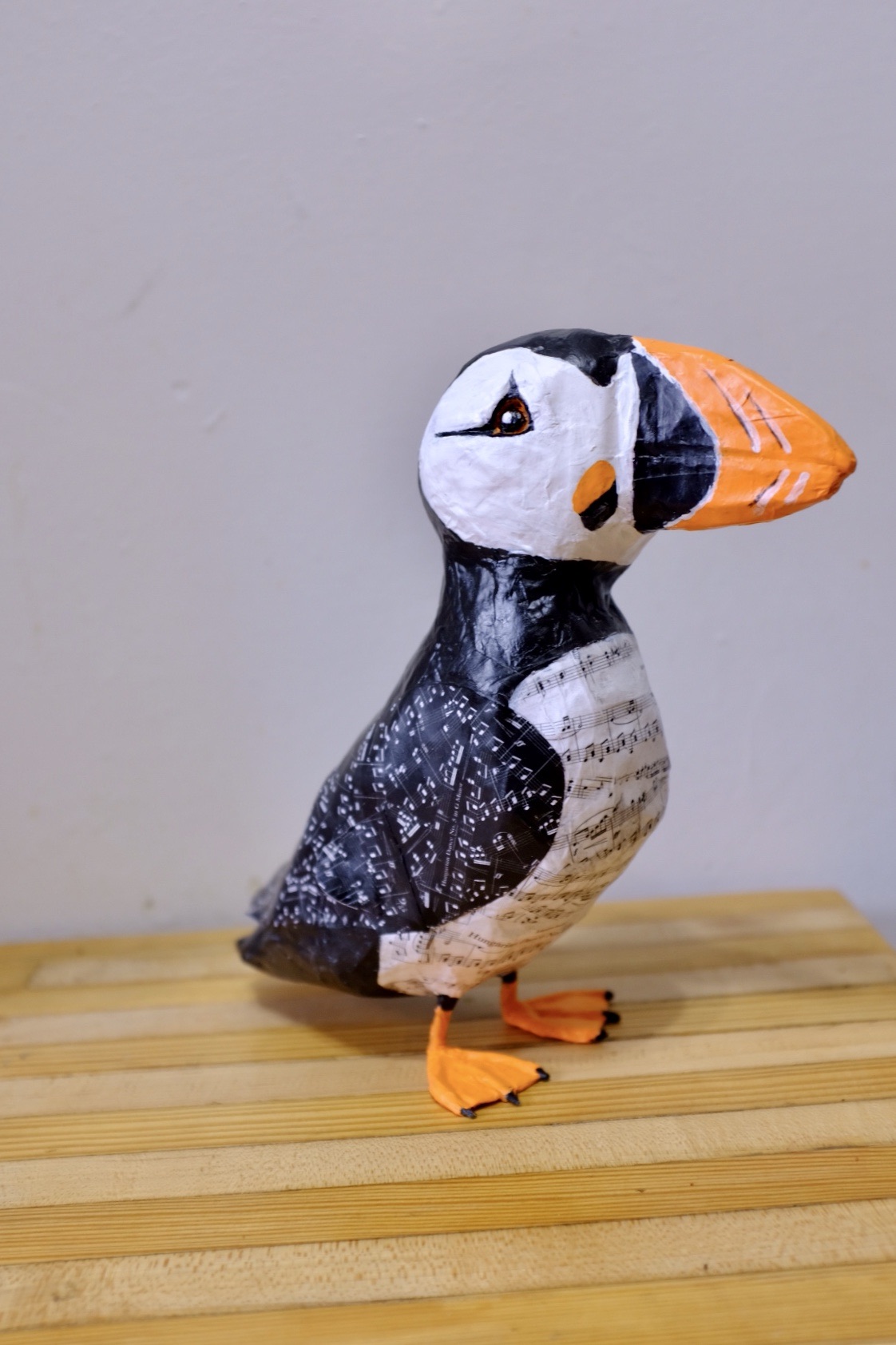 Paper Mache Penguin with Chopin sheet music